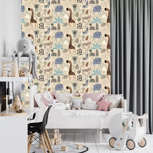 Tapete Safari-Tiere im skandinavischen Stil