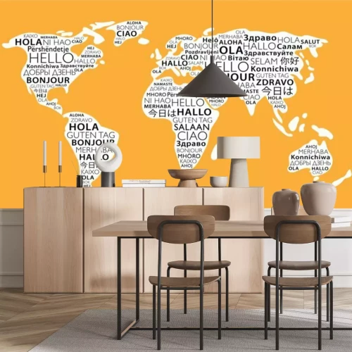 Fototapete Hello-Schriftzüge in verschiedenen Sprachen als Weltkarte