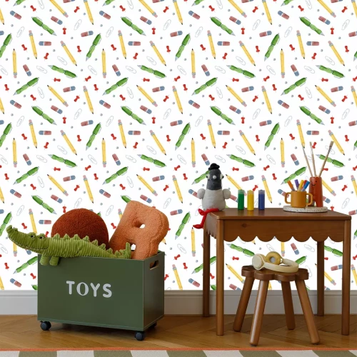 Tapete Mit Aquarellfarben gemaltes Schulzubehör