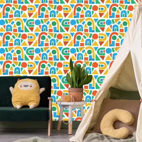 Tapete Collage aus bunten geometrischen Formen