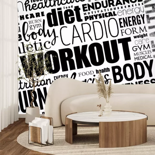 Fototapete Schwarz-weiße Typografie für Fitnessstudio