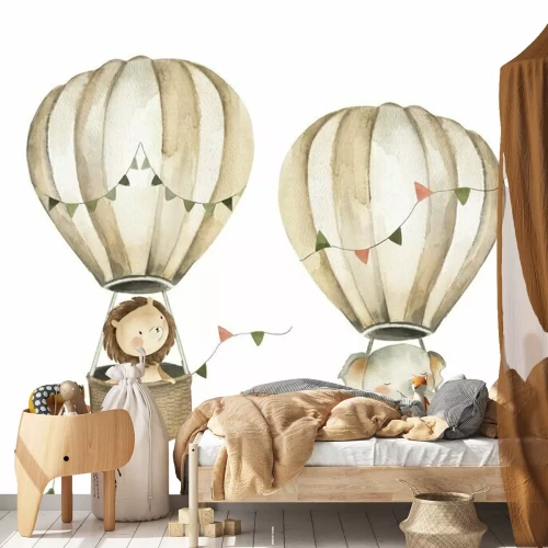 Sticker Safari Animals in hot air balloons  Baby Watercolor Illustration 