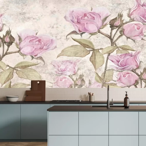 Fototapete Drawn vintage roses , photo wallpaper