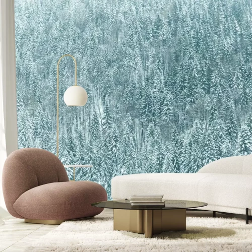 Fototapete Blauer Wald im Schnee