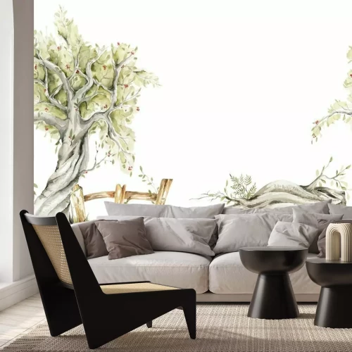 Sticker Ländliche Landschaft mit einem Baum