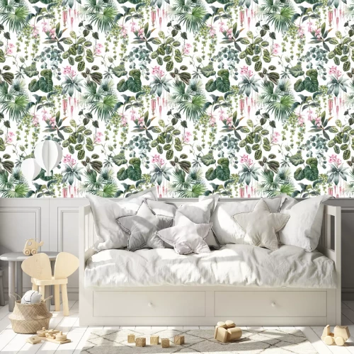 Tapete Botanische Komposition in Aquarell auf weißem Hintergrund