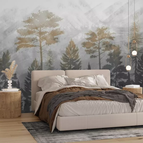 Fototapete Abstrakte Landschaft Park im Nebel