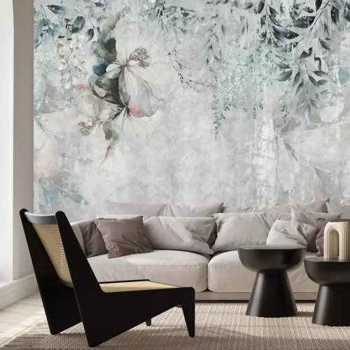 Fototapete Blush and white flower mural. Digital art  illustration for wallpaper.