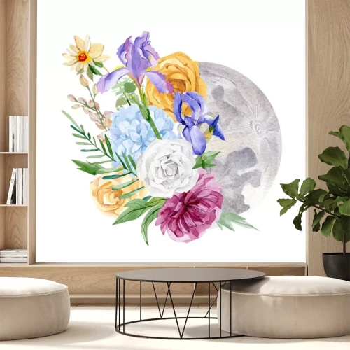 Sticker Der Mond und ein Blumenstrauß