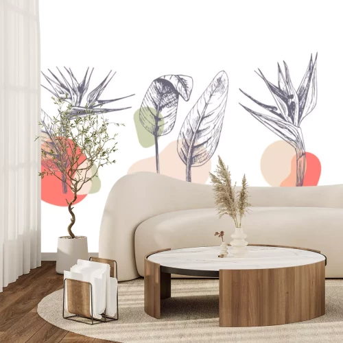 Sticker Strelitzia Blumen und Blätter abstrakte Komposition