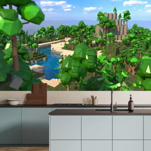 Fototapete Landschaft im Minecraft-Stil