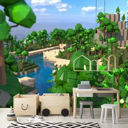 Fototapete Landschaft im Minecraft-Stil