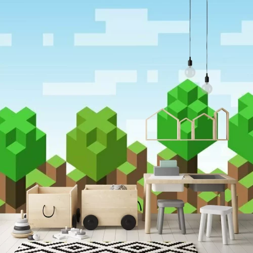 Fototapete 3d voxel landscape illustration. Abstract background