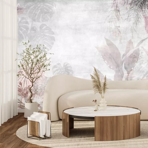 Fototapete Rosa und graue tropische Pflanzen auf Betongrund