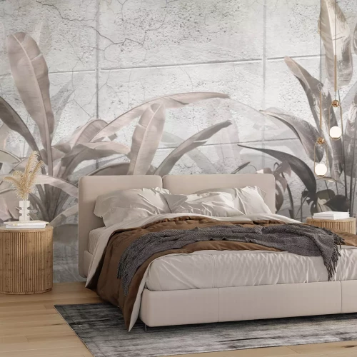 Fototapete Exotische Pflanzen vor dem Hintergrund von Betonplatten