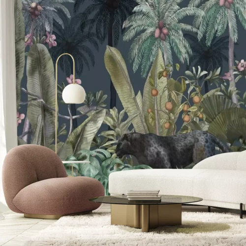 Fototapete Schwarzer Panther im tropischen Dschungel