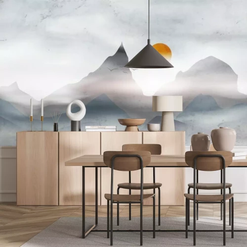 Fototapete Bewölkter Himmel über Berglandschaft