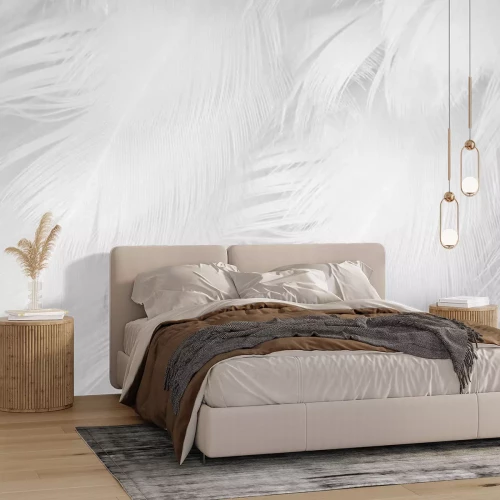 Fototapete Beautiful white feather wooly pattern texture background