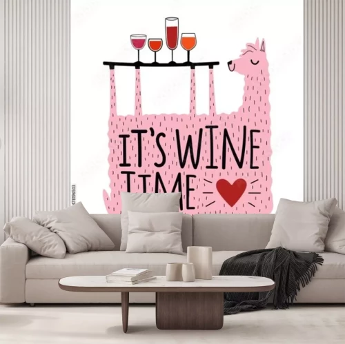 Sticker Lama mit Wein