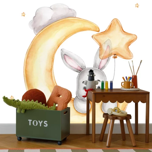 Sticker Häschen auf dem Mond