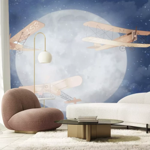 Fototapete Drei Flugzeuge vor dem Mond