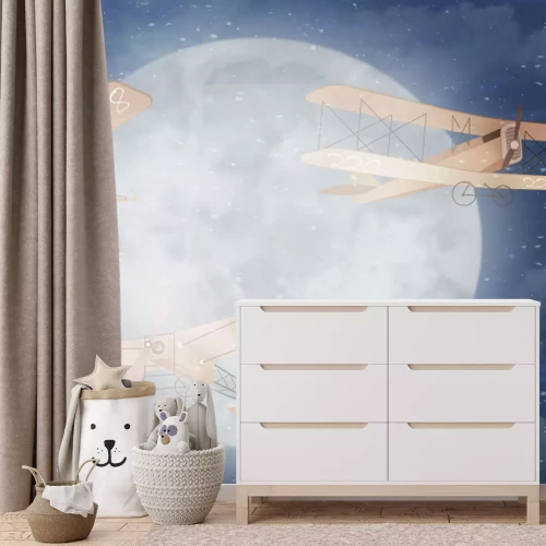 Fototapete Drei Flugzeuge vor dem Mond