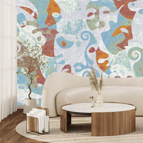 Fototapete Abstrakte Gesichter im Bauhaus-Stil künstlerische Grafik