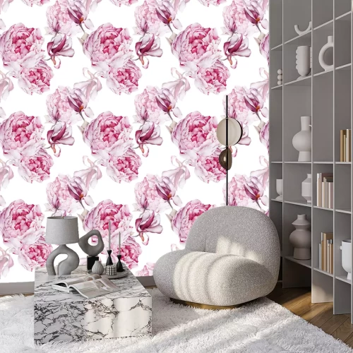 Tapete Magnolien und Pfingstrosen in einem Blumenstrauß