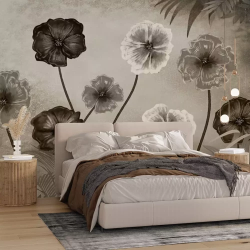 Fototapete 3d mural wallpaper. painting flowers and leaves . for wall decor
