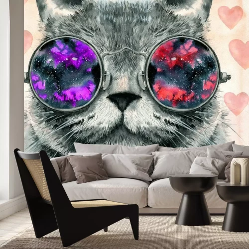 Fototapete Katze in Weltraumbrille