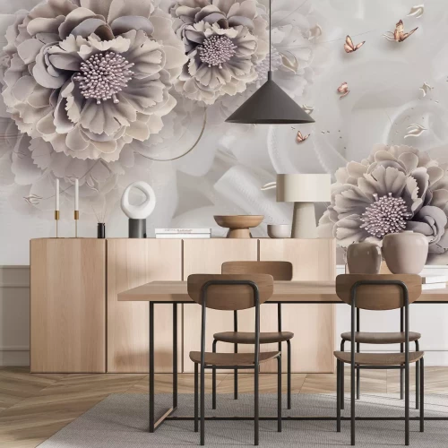 Fototapete Blumenkomposition und Schmetterlinge