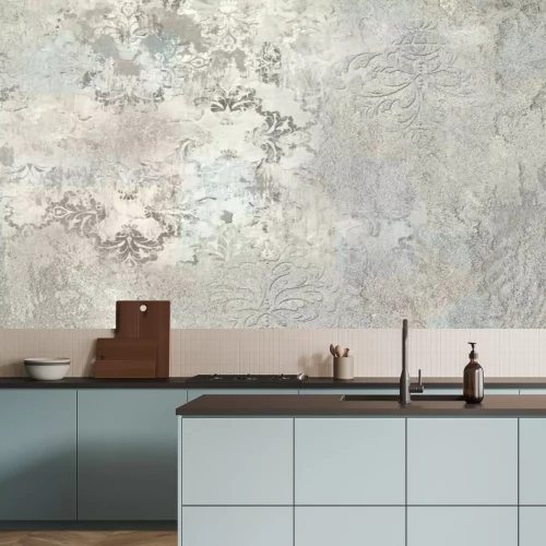 Fototapete Ornamente auf Betonstruktur in Grau