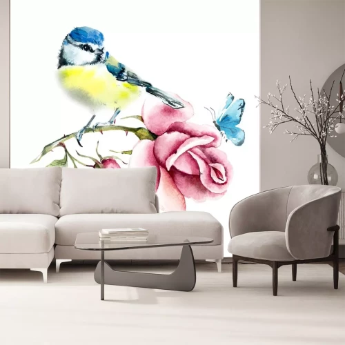 Sticker Eine Meise auf einem Rosenzweig