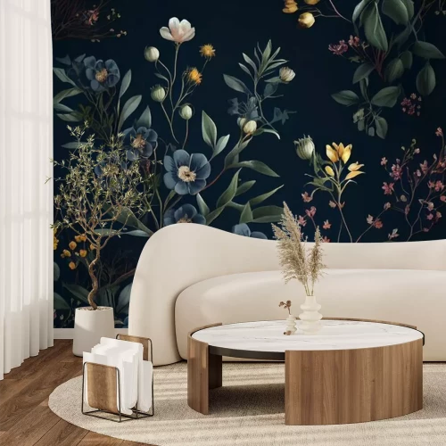 Fototapete Dickichte von marineblauen Blumen