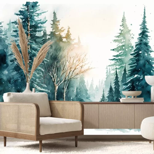 Sticker Winterbäume in einem türkisfarbenen Land