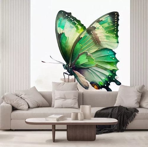 Sticker Abstract watercolor green butterfly. Digital . AI