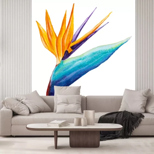 Sticker Aquarell Strelitzia Blume auf weißem Hintergrund