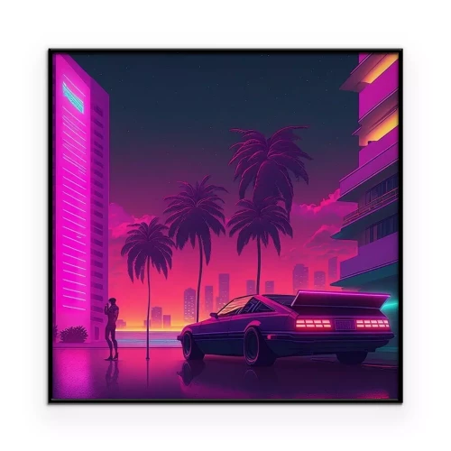 Poster Neonstadt mit Palmen