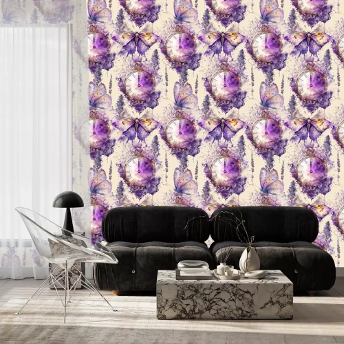 Tapete Uhren und Schmetterlinge