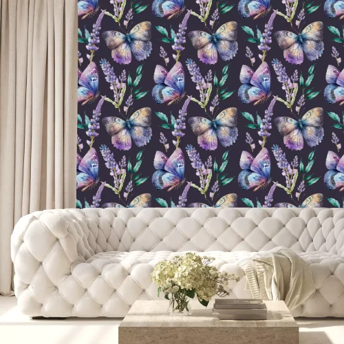 Tapete Lavendeldickicht von Schmetterlingen