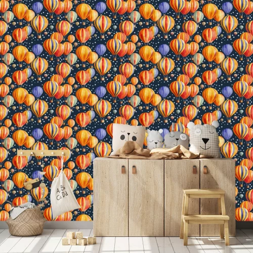 Tapete Bunte Luftballons am Himmel mit Sternen