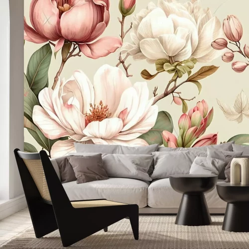 Fototapete Knospen von weißen Pfingstrosenblüten