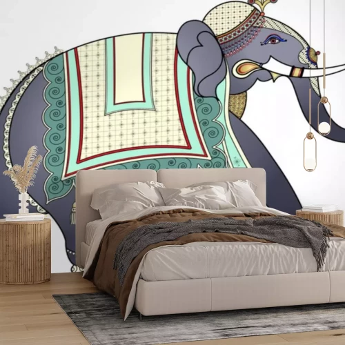 Sticker Wilde Tiere Elefant mit buntem Kopfschmuck