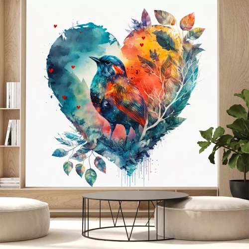 Sticker Herz mit einem Vogel