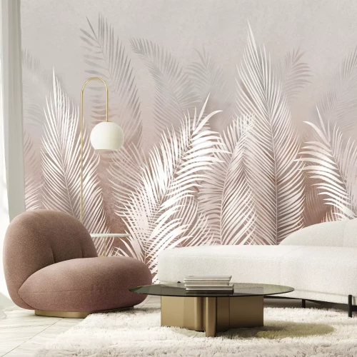 Fototapete Tropische Palmenblätter mit braunen und beigen Elementen