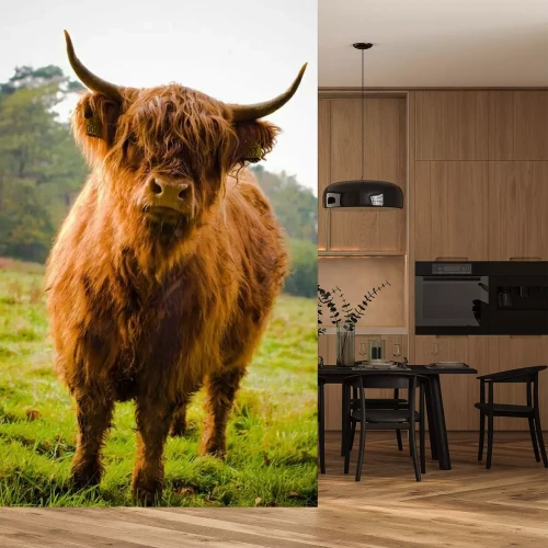 Fototapete Schottisches Hochlandrind im Gras
