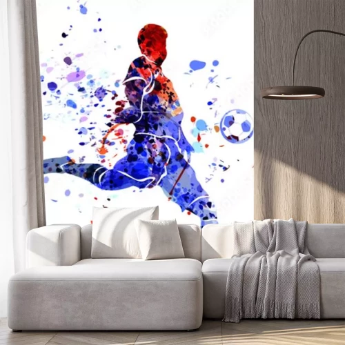 Sticker Ein Fußballspieler schießt während eines Spiels einen Volleyschuss ab