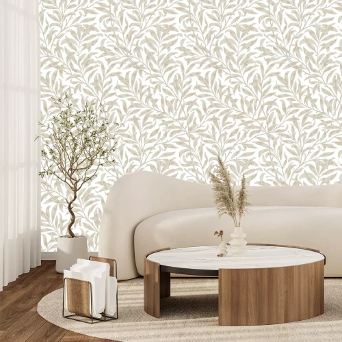 Fototapete Zarte Blätter in Beige