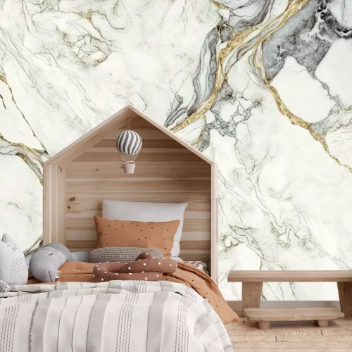 Fototapete Grau-weißer Marmor mit zarten goldenen Adern