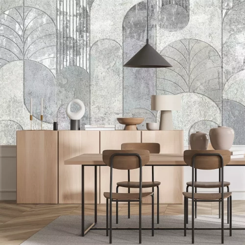 Fototapete Grunge concrete wall with ornaments and prints. Digital tiles design. damask patchwork